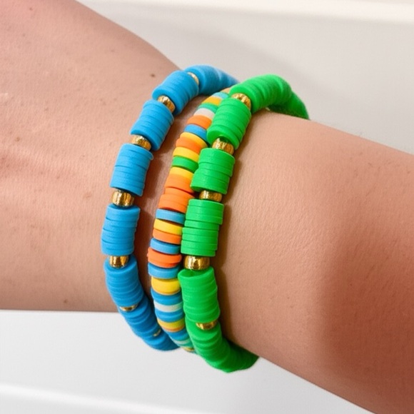 Handmade Jewelry - NEW Clay Bead Heishi Bracelet Stack Preppy
Summer Vacation Aesthetic Boho Chic